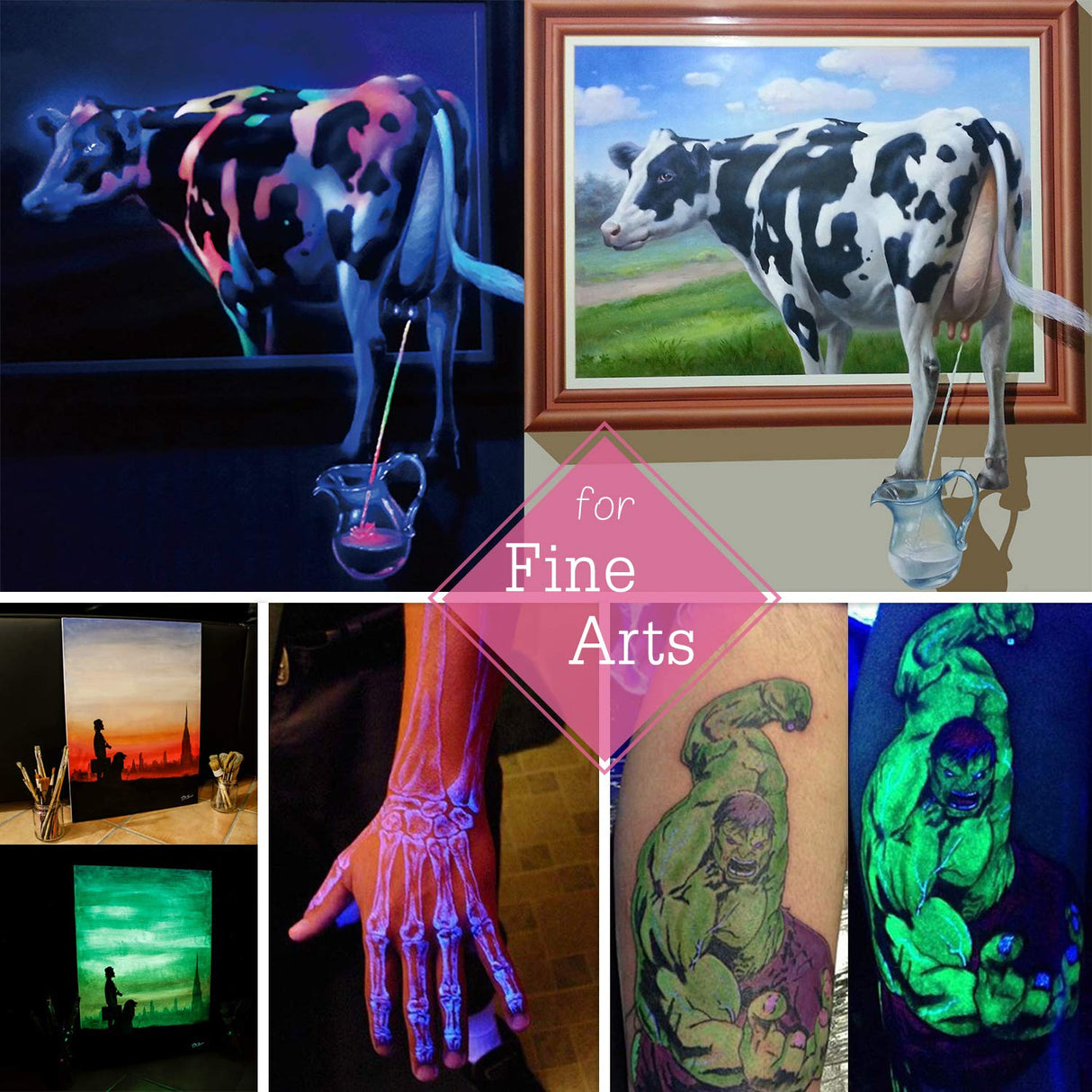 10 Color Glow In The Dark Pigment Powder with UV Lamp - Epoxy Resin Luminous Powder for Slime Kit,Skin Safe Long Lasting Self Glowing Dye for DIY DecorRom