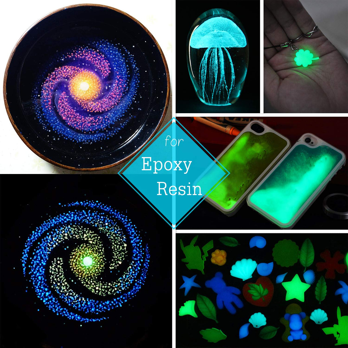10 Color Glow In The Dark Pigment Powder with UV Lamp - Epoxy Resin Luminous Powder for Slime Kit,Skin Safe Long Lasting Self Glowing Dye for DIY DecorRom