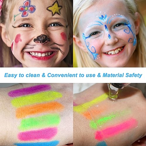 10 Color Glow in The Dark Face Paint,UV and Black Light Neon Face and Body Painting Set Mardi Gras Halloween Masquerade Black Light Birthday Party Sanhaipen
