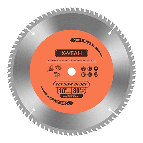10 Inch 80T Circular Saw Blade with 5/8" Arbor, ATB Fast Cutting, Miter/Table Saw Blade for Wood-Cutting X-YEAH