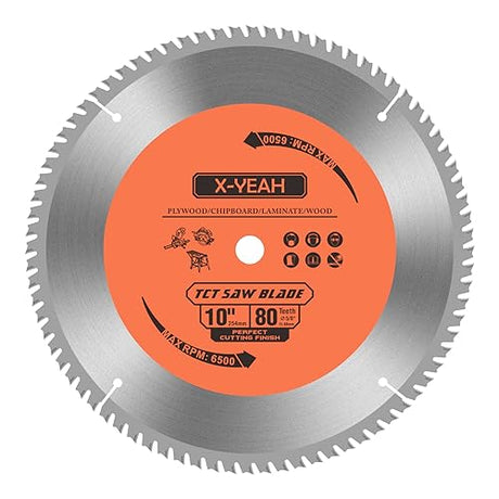 10 Inch 80T Circular Saw Blade with 5/8" Arbor, ATB Fast Cutting, Miter/Table Saw Blade for Wood-Cutting X-YEAH
