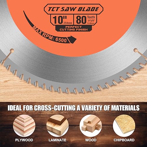 10 Inch 80T Circular Saw Blade with 5/8" Arbor, ATB Fast Cutting, Miter/Table Saw Blade for Wood-Cutting X-YEAH