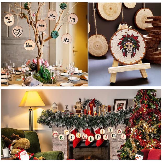 10 PCS 6-6.7 Inch Nature Unfinished Wood Slices, Round Wooden Circle with Tree Bark, Natural Pine Wood Slabs Rustic Wood Slices for DIY Crafts, SHUESS