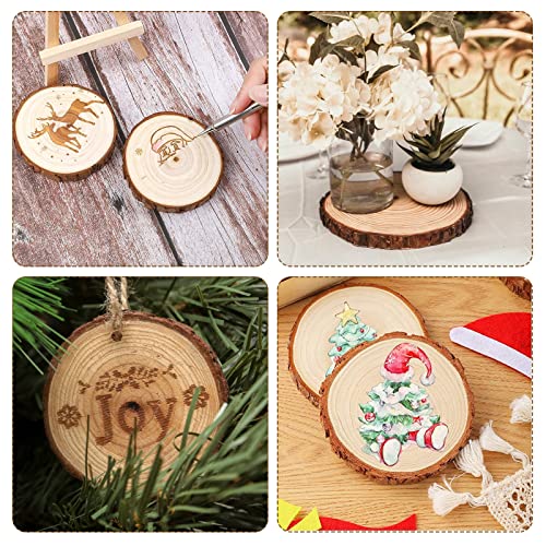 10 PCS 6-6.7 Inch Nature Unfinished Wood Slices, Round Wooden Circle with Tree Bark, Natural Pine Wood Slabs Rustic Wood Slices for DIY Crafts, SHUESS