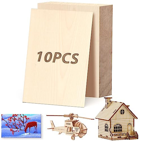 10 PCS Balsa Wood Sheets, 12"x12"x0.12"Plywood Sheets Basswood Sheet, Rectangle Blank Wooden, Craft Wood Blank Unfinished Wood Board for Home Sinjeme