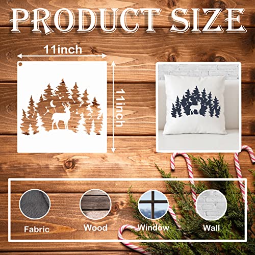 10 PCS Bear Deer Wolf Mountain Stencil Pine Tree Wildlife Forest Animal Stencils Template Wood Burning Stencils Reusable Patterns Moon Claw Stencils Hosomono