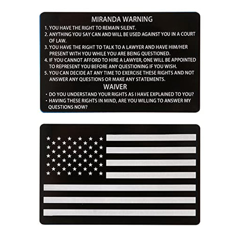10 PCS Black Metal Miranda Warning Card With American Flag, Laser Engraved Insert Card Gift Sanfiland