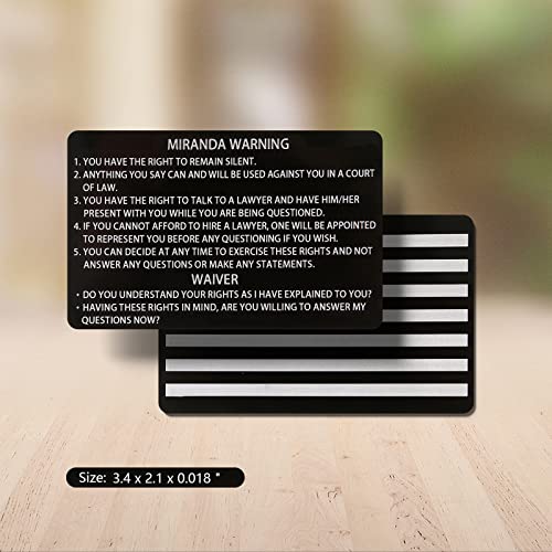 10 PCS Black Metal Miranda Warning Card With American Flag, Laser Engraved Insert Card Gift Sanfiland