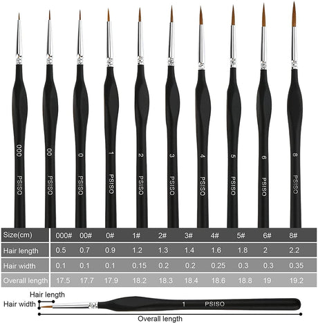 10 PCS Miniature Paint Brushes Kit Fine Detail Micro Professional Tiny Set Oil, Face, Acrylic, Nail, Line Drawing, Scale Model WoodArtSupply