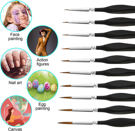 10 PCS Miniature Paint Brushes Kit Fine Detail Micro Professional Tiny Set Oil, Face, Acrylic, Nail, Line Drawing, Scale Model WoodArtSupply