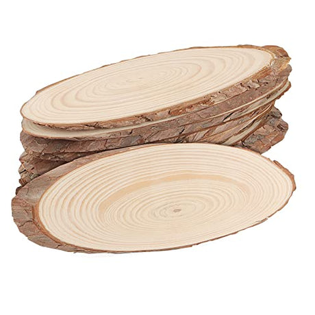 10 PCS Oval Natural Wood Slices, Length 12 Inch and Width 3.9-4.7 Inch Craft Wood Slices, Oval Shaped Unfinished Wood Slices for DIY Christmas WoodArtSupply