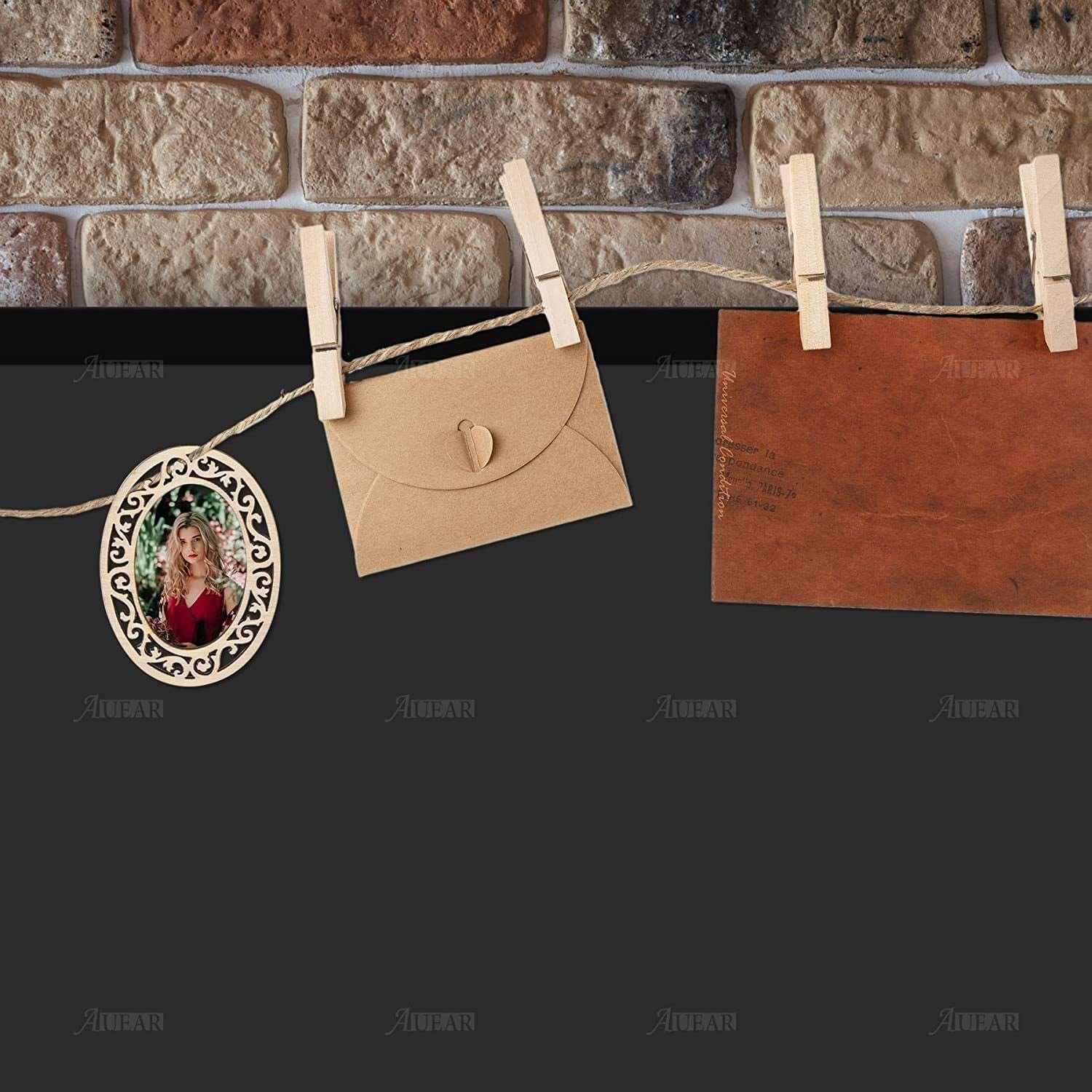 10 Pack 2.4''X1.8 Mini Unfinished Wooden Scrapbooking Picture Frames Craft Wood Frame Charms with Jute Rope WoodArtSupply