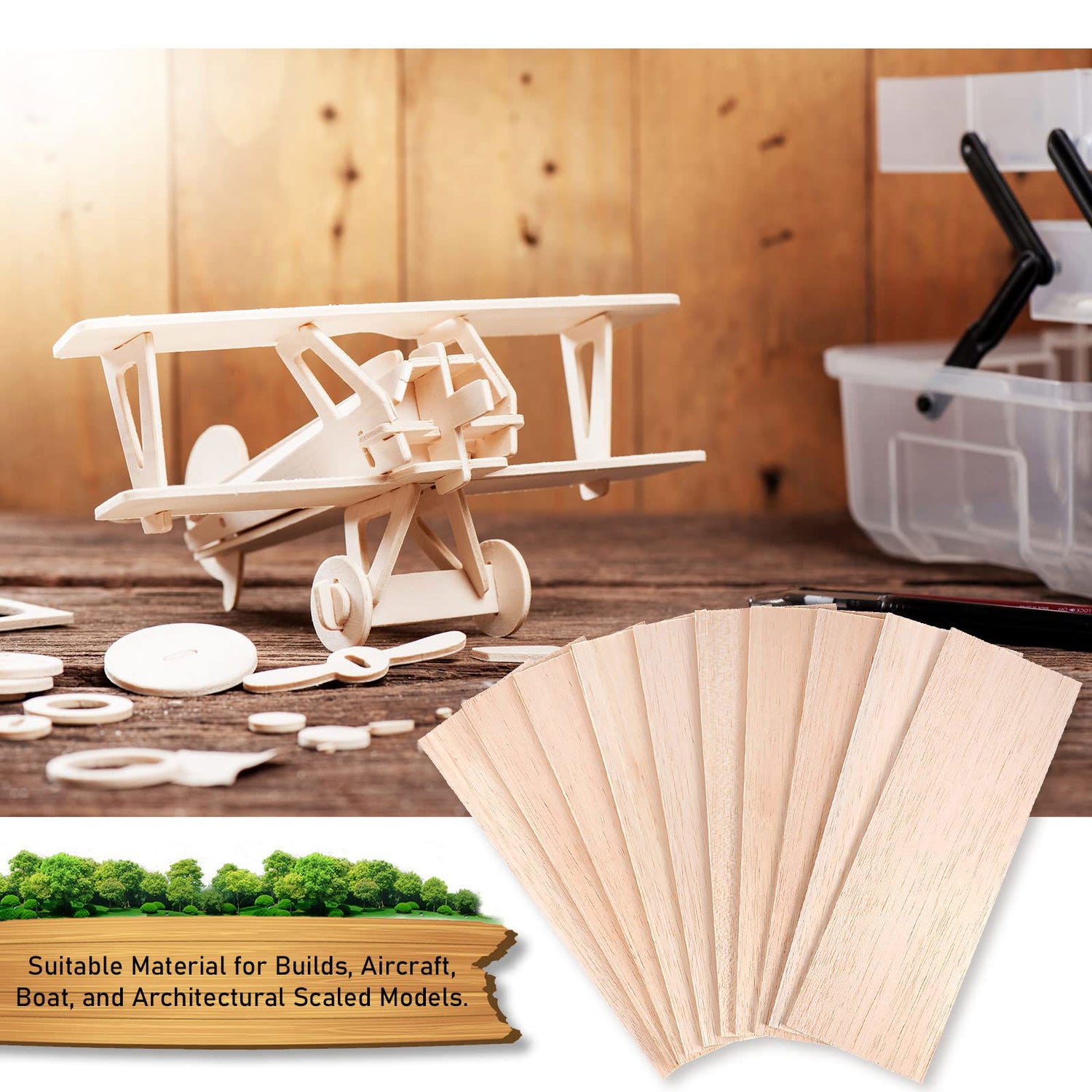 10 Pack Balsa Wood Sheets 1/8 Inches Thick 12 x 4 Inches Unfinished Wooden Board Wood Sheets for Crafts House Aircraft Ship Boat Arts School Projects Namalu