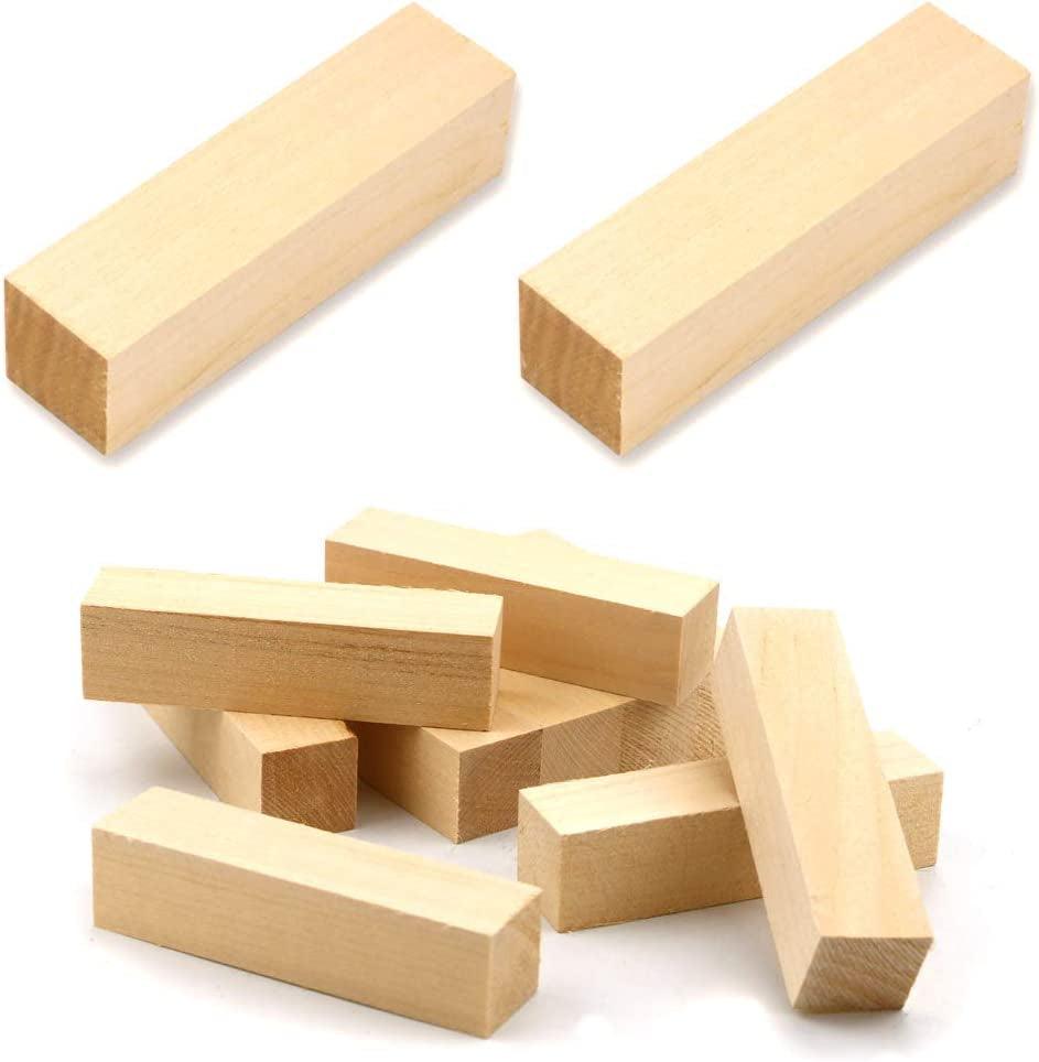10 Pack Basswood Carving Blocks, 4 X 1 X 1" Soft Solid Wooden Unfinished Wood Whittling WoodArtSupply
