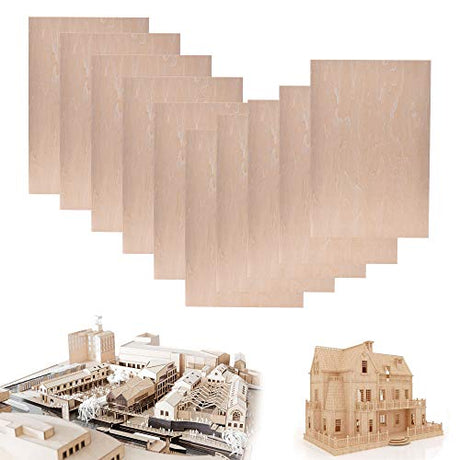 10 Pack Basswood Sheet, 1/16 X 8 X 12 Inch Thin Plywood Wood Sheets for Crafts TDOCK