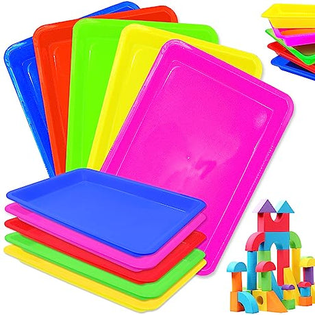 10 Pack Large Size Plastic Art Trays,5 Colors Arts and Crafts Organizer Tray,Kids Serving Tray for DIY Projects,Painting,Beads Anyumocz