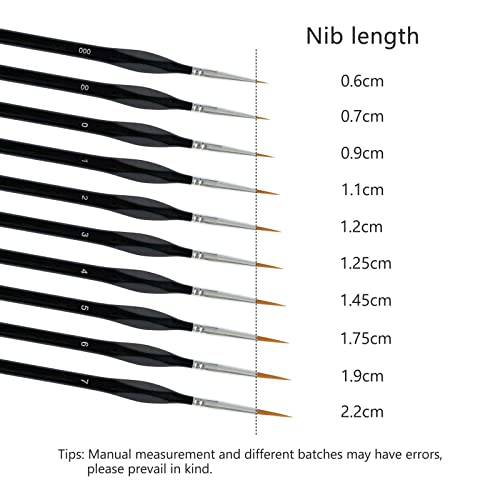 10 Pack Miniature Detail Paint Brushes Kit, Professional Tiny Paints Brushes Set for Watercolor, Oil, Face, Nail, Fine Detail Paint Brushes for Line LNAUJS