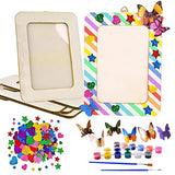 10 Pack Picture Frame Painting Craft Kit, 6'' x 8'' DIY Blank Wooden Photo Frames with Stand, Painting Set, 3D Butterfly and Glitter Eva Stickers for Aweyka