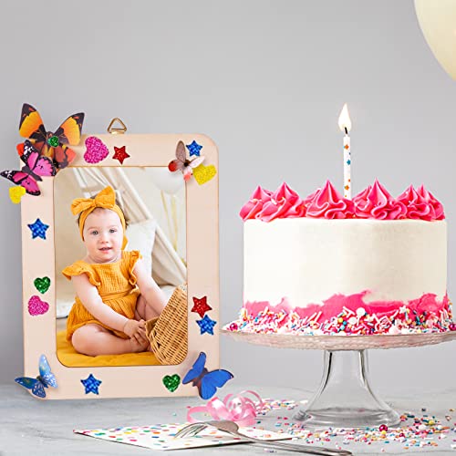 10 Pack Picture Frame Painting Craft Kit, 6'' x 8'' DIY Blank Wooden Photo Frames with Stand, Painting Set, 3D Butterfly and Glitter Eva Stickers for Aweyka