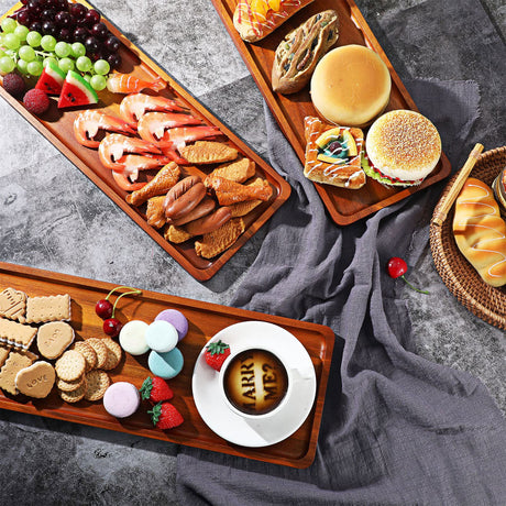 10 Pack Solid Wood Serving Trays Acacia Wooden Server Platter Rectangular Charcuterie Boards with Grooved Handle for Home Room Coffee Cheese Appetizer Table Farmhouse Serving Decor (16.7 x 6.4 Inch) Marsui