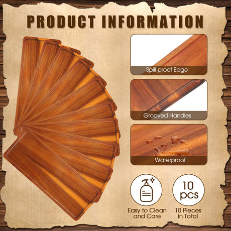 10 Pack Solid Wood Serving Trays Acacia Wooden Server Platter Rectangular Charcuterie Boards with Grooved Handle for Home Room Coffee Cheese Appetizer Table Farmhouse Serving Decor (16.7 x 6.4 Inch) Marsui