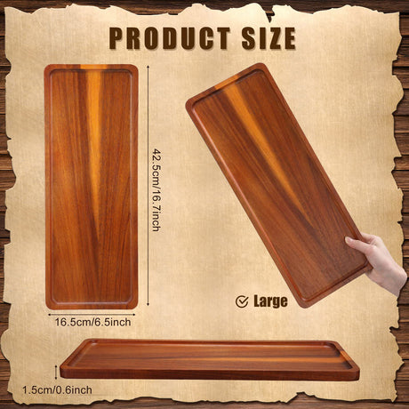 10 Pack Solid Wood Serving Trays Acacia Wooden Server Platter Rectangular Charcuterie Boards with Grooved Handle for Home Room Coffee Cheese Appetizer Table Farmhouse Serving Decor (16.7 x 6.4 Inch) Marsui