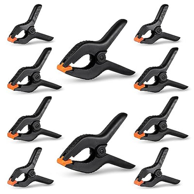 10 Pack Spring Clamps Heavy Duty - Assorted Sizes Spring Clips Plastic 6.5 Inches, 4.5 Inches, 3.5 Inches Set - Backdrop Clips Small Clamps For