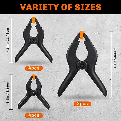 10 Pack Spring Clamps Heavy Duty - Assorted Sizes Spring Clips Plastic 6.5 Inches, 4.5 Inches, 3.5 Inches Set - Backdrop Clips Small Clamps For Peoin