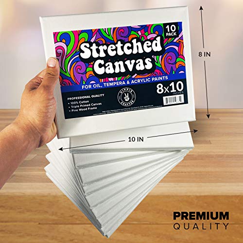 10 Pack Stretched Canvases for Painting 8x10 Blank Paint Canvases for Painting Supplies Painting Canvas Acrylic Paint, Oil Art Small Canvases for HIPPIE CRAFTER