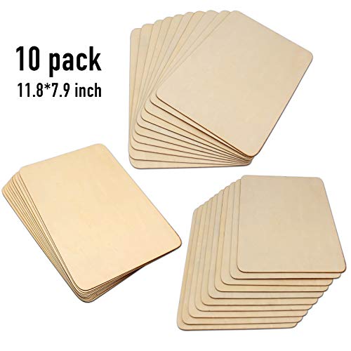 10 Pack Wood Sheets, Premium Natural Unfinished Wood Board, Thin Wooden Pieces for Painting, Carving, Craft Project or School Project (300x200x1.5mm) Rainmae