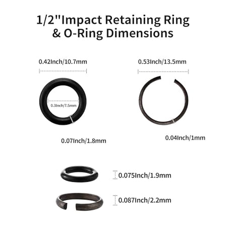 10 Packs 1/2" Impact Wrench Socket Retainer Rings with O-ring, Replacement Parts Compatible with IR, Snap-On, Chicago Pneumatic, Florida Pneumatics, A.I.FORCE