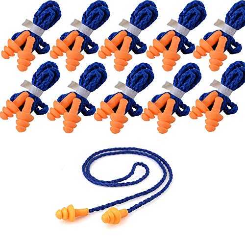 10 Pair Corded Reusable Ear Plugs for Shooting Range Ear Protection for Gun Range - Hunting Ear Plugs for Noise Reduction Construction Work - Gun Ear Quality Plugs by Rips