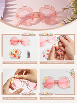 10 Pairs Kids Round Flower Sunglasses Glasses Outdoor Eyewear for Kid with 50 Daisy 100 Random Letter Beads (Elegant Color) Dunzy