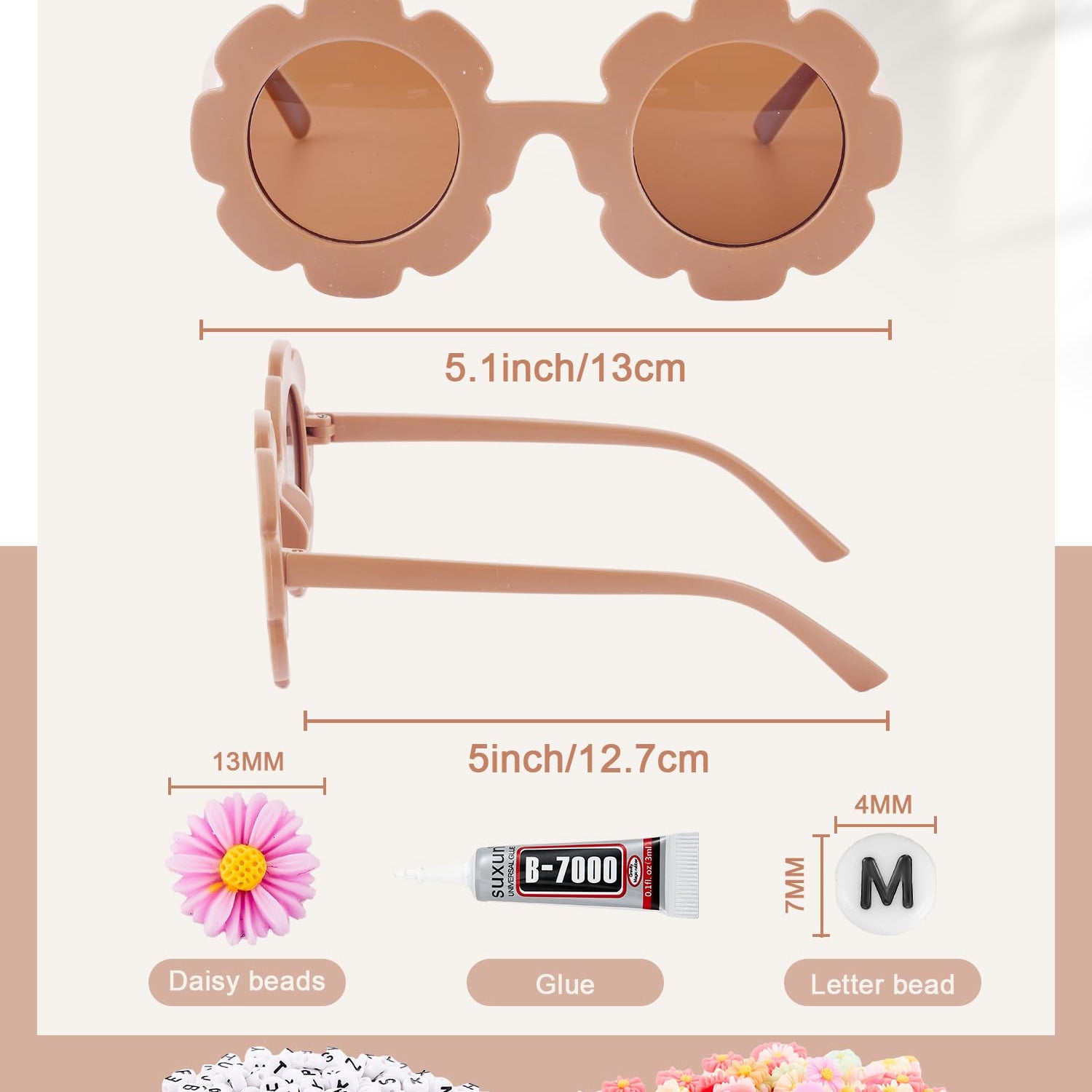 10 Pairs Kids Round Flower Sunglasses Glasses Outdoor Eyewear for Kid with 50 Daisy 100 Random Letter Beads (Elegant Color) Dunzy