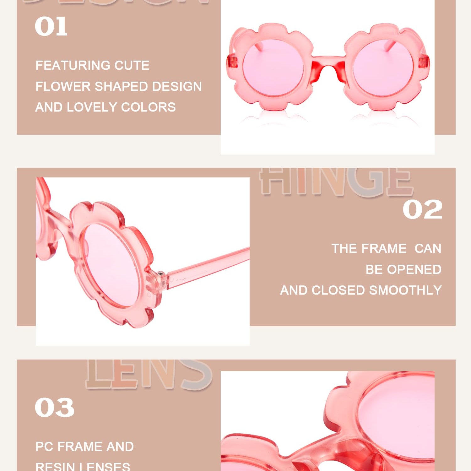 10 Pairs Kids Round Flower Sunglasses Glasses Outdoor Eyewear for Kid with 50 Daisy 100 Random Letter Beads (Elegant Color) Dunzy