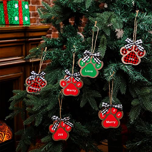 10 Pcs Dog Paw Christmas Ornament Pet Paw Wooden Dog Paw Print Cutout Unfinished Paw Cutouts for DIY Craft Christmas Embellishments Decor, 4 x 4 Yookeer