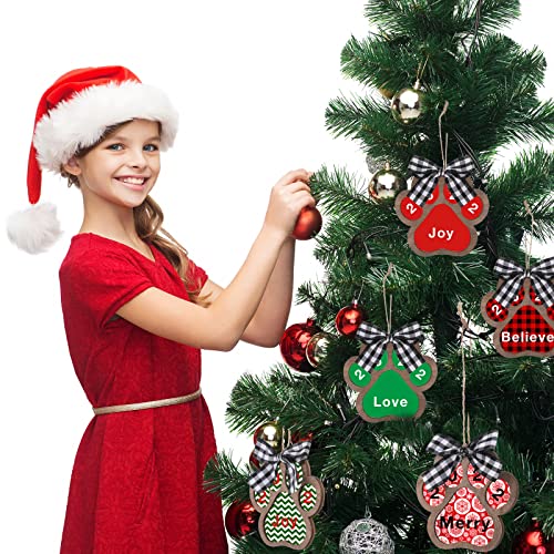 10 Pcs Dog Paw Christmas Ornament Pet Paw Wooden Dog Paw Print Cutout Unfinished Paw Cutouts for DIY Craft Christmas Embellishments Decor, 4 x 4 Yookeer