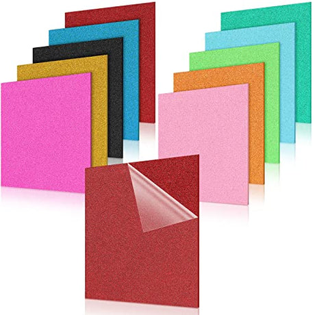 10 Pcs Glitter Colored Acrylic Sheets 8 x 8 Inch Translucent Glitter Plastic Panel Sheet with 1/8 Inch Thickness Square Acrylic Sheets for Laser Hoteam