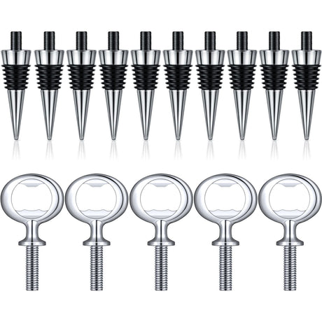 10 Pcs Metal Wine Stopper and 5 Pcs Blank Stainless Steel Bottle Opener Chrome Bottle Stopper Bottle Opener Inserts Set Hardware for Wedding Wine Vesici