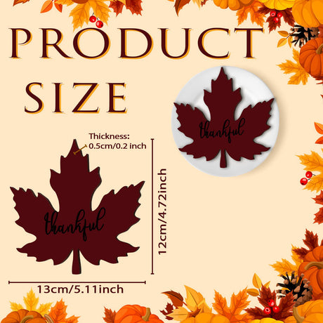 10 Pcs Thanksgiving Place Cards Maple Leaves Grateful Wood Signs Table Settings for Dining Table Decor Fall Plate Ornament Blessed Word Sign Rustic Thankful Signs Farmhouse Thanksgiving Decorations Roowest