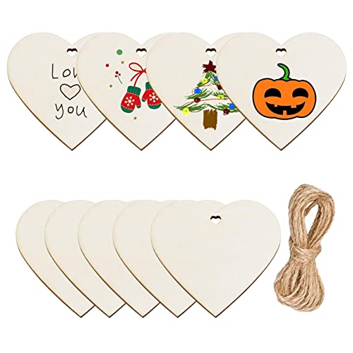10 Pcs Unfinished Blank Wooden Hearts for Crafts,Heart-Shaped Wood Hanging Pieces DIY Heart Slices Blank Wood Heart Wood Slices Embellishments YYMSEN