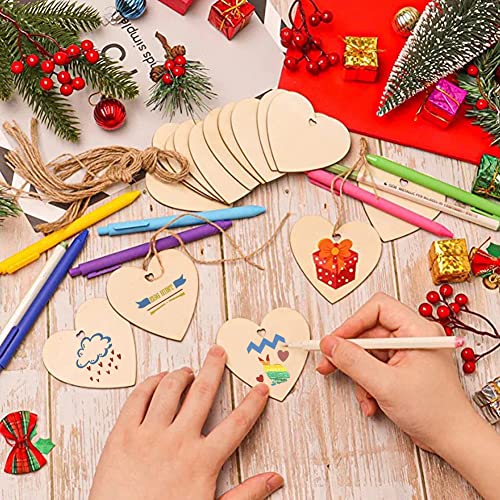 10 Pcs Unfinished Blank Wooden Hearts for Crafts,Heart-Shaped Wood Hanging Pieces DIY Heart Slices Blank Wood Heart Wood Slices Embellishments YYMSEN