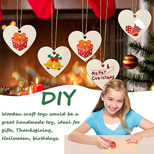 10 Pcs Unfinished Blank Wooden Hearts for Crafts,Heart-Shaped Wood Hanging Pieces DIY Heart Slices Blank Wood Heart Wood Slices Embellishments YYMSEN