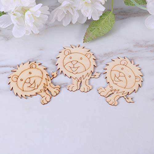 10 Pcs Wood Slices for Crafts, Christmas Decorations Lion Wooden Ornaments for Crafts Unfinished Predrilled Embellishments with Natural Twine for PartyKindom