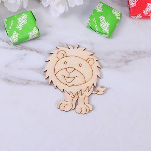10 Pcs Wood Slices for Crafts, Christmas Decorations Lion Wooden Ornaments for Crafts Unfinished Predrilled Embellishments with Natural Twine for PartyKindom