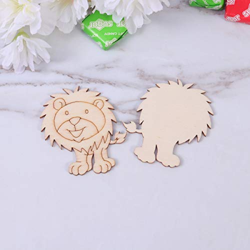 10 Pcs Wood Slices for Crafts, Christmas Decorations Lion Wooden Ornaments for Crafts Unfinished Predrilled Embellishments with Natural Twine for PartyKindom