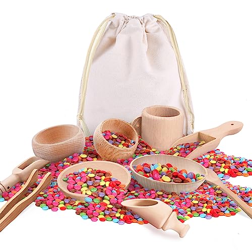 10 Pcs Wooden Sensory Bin Tools for Toddlers & Preschool Children, Montessori Sensory Wooden Toys Fine Motor Learning Pretend Play Sensory Tools for Yowlieu