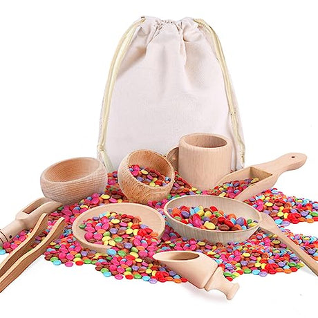 10 Pcs Wooden Sensory Bin Tools for Toddlers & Preschool Children, Montessori Sensory Wooden Toys Fine Motor Learning Pretend Play Sensory Tools for Yowlieu