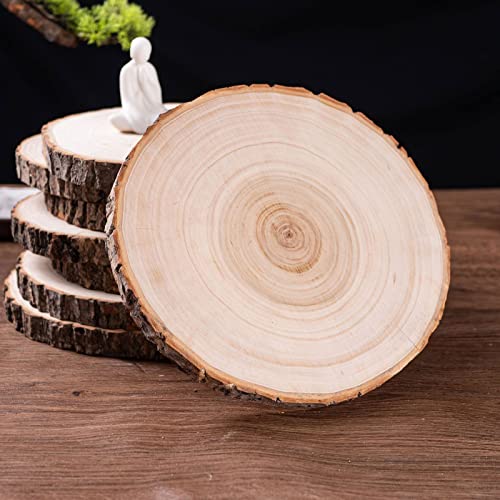 10 Pieces 8-9 Inch Wood Slices with Table Number Holders and Cards, Wood Slice Table Decor Perfect for Wedding, Party, Housewarming, Christmas and Wanwanzi