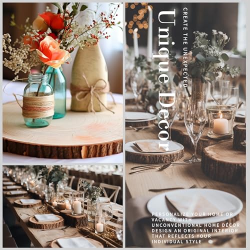 10 Pieces 8-9 Inch Wood Slices with Table Number Holders and Cards, Wood Slice Table Decor Perfect for Wedding, Party, Housewarming, Christmas and Wanwanzi